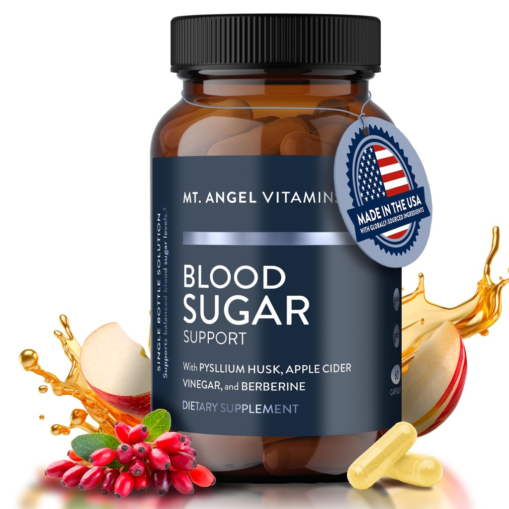 Mt. Engel Vitaminen Blood Sugar Support Supplement - Natuurlijke Supplement met Pyslium Husk, Berberine met Ceylon Cinnamon, en Apple Cider Vinegar - Ondersteunt gezonde bloedsuiker niveaus - 60 capsules