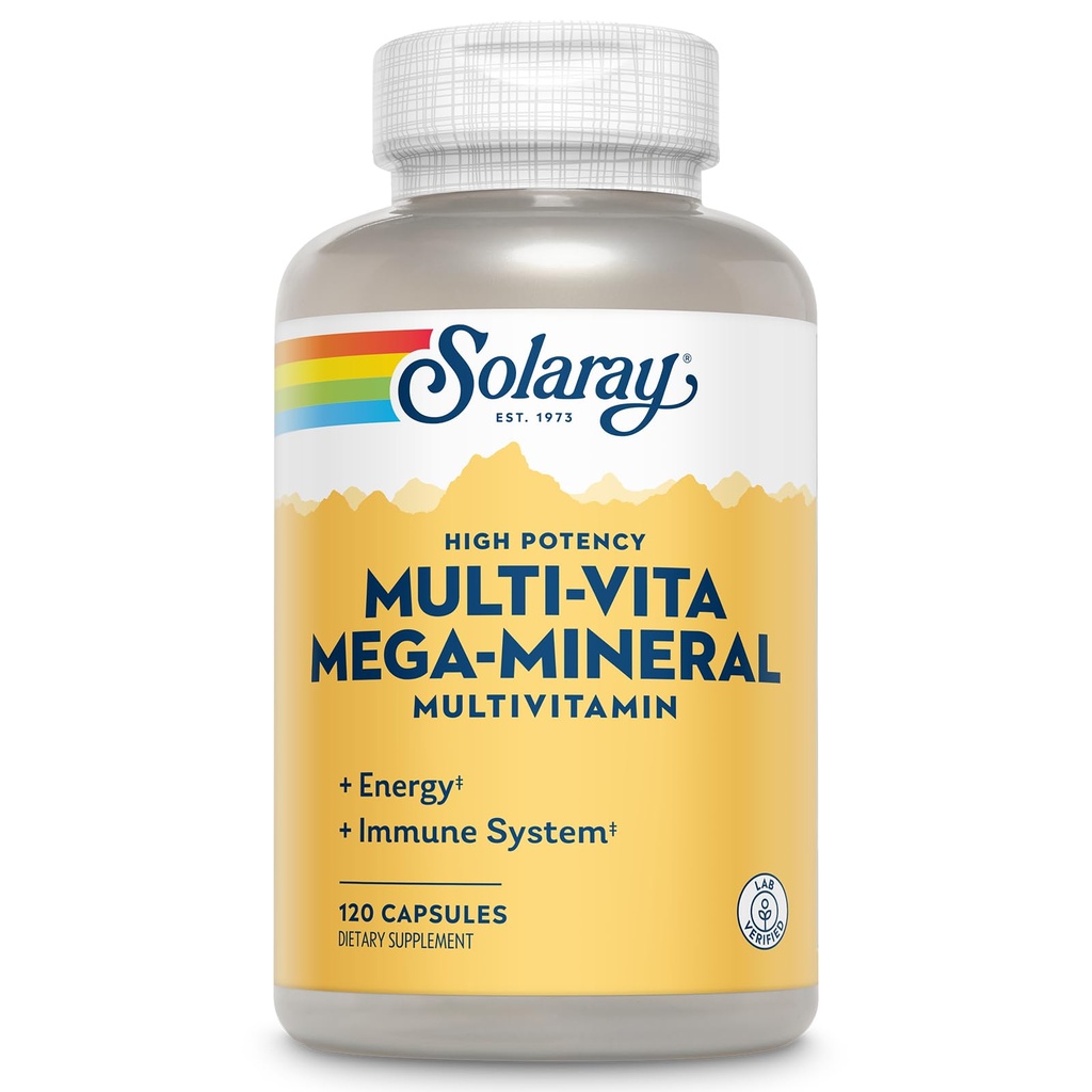 SOLARAY Multi-Vita Mega-Mineral Multivitamine voor vrouwen en mannen met vitamine D, vitamine C, Magnesium, Zink en nog veel meer - Ondersteuning van het energie- en immuunsysteem - 60 dagen garantie - 30 porties, 120 capsules