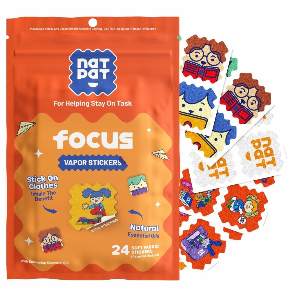 NATPAT Focus Patch Focus Het verbeteren van Stickers voor kinderen en volwassenen - Gezonde Hersenondersteuning voor aandacht, focus en concentratie - Chemisch en Drugvrij - 24 Tel - BuzzPatch Natural Patch