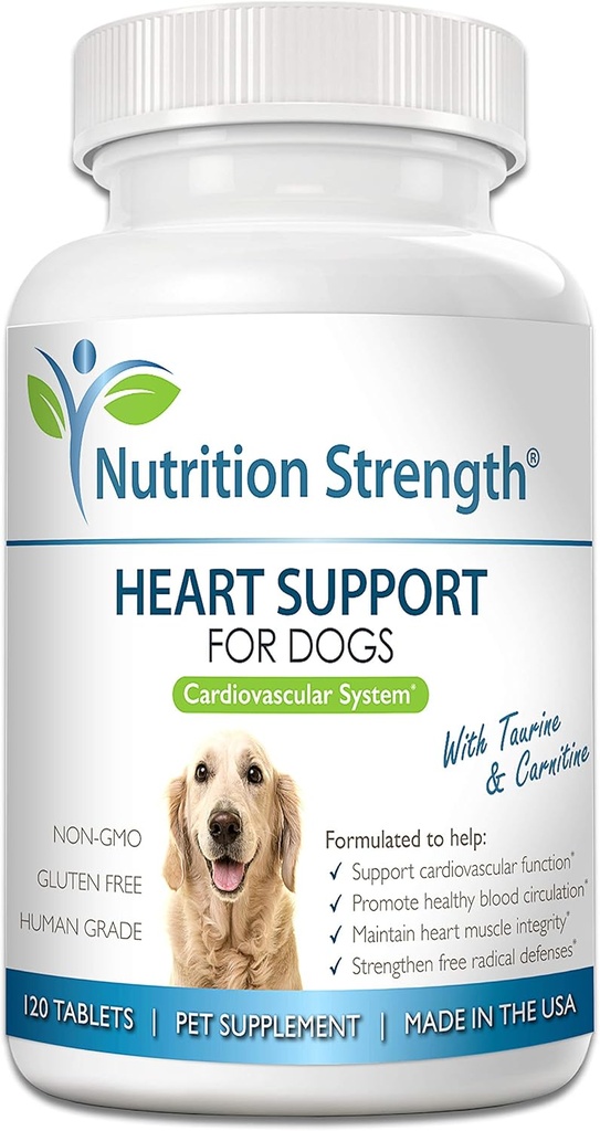 Heart Support for Dogs with Taurine & Carnitine, Promote Blood Circulation, Support Cardiovascular Function, Heart Muscle Integrity & Free Radical Defenses, 120 Chewable Tablets