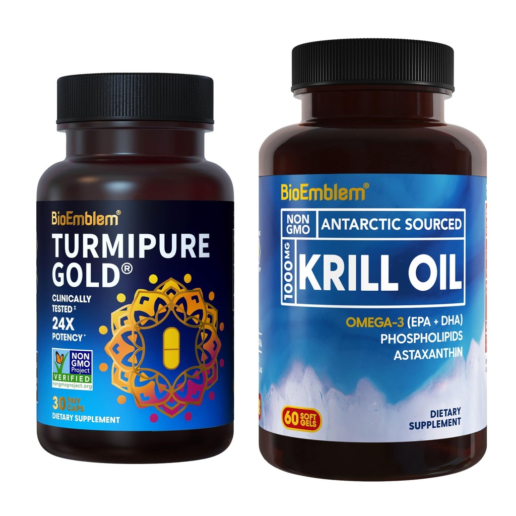 BioEmblem Antarctische Krill olie supplement Kurkuma Curcumine met klinisch bestudeerd TurmiPure