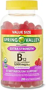 Spring Valley Niet GGO Vitamine B12 Vegetarische Gummies, Raspberry, 3000 mcg, 200 Telwaarde