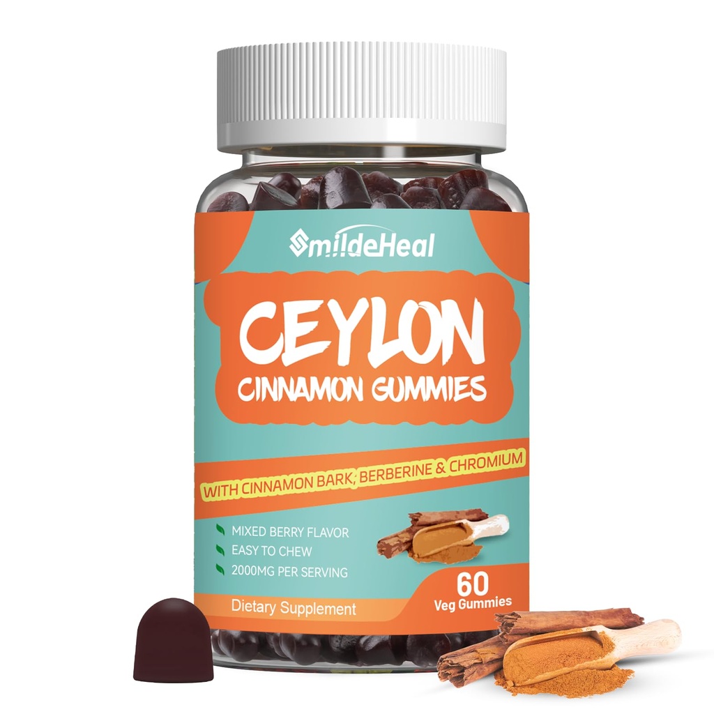 Suikervrije Ceylon Cinnamon Gummies 2000MG, Kaneelsupplement met Chroom en kaneelschors, Veganistisch, Non-GMO, Glutenvrij, 60 Gummies