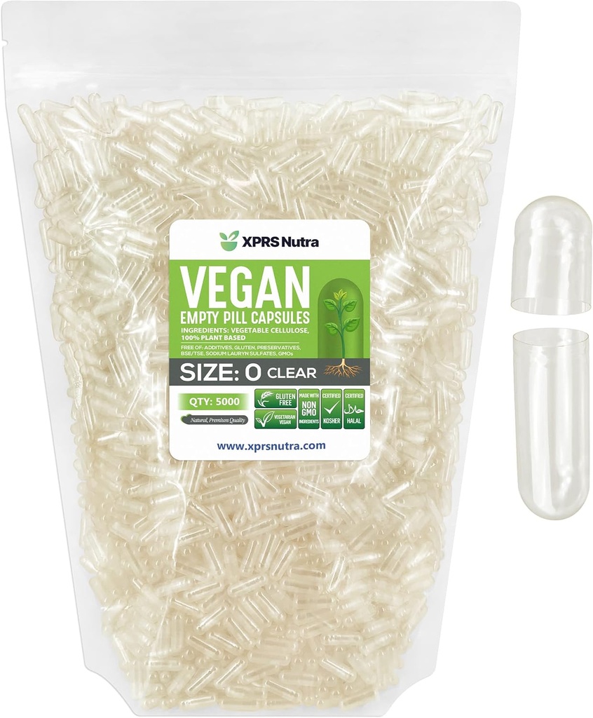 XPRS Nutra Maat 0 Lege Capsules - 5000 Tel helder Lege Vegan Capsules - Vegetarische pillen - DIY plantaardige Capsules vullen - Veggie pilscaps voor Do-It-Yourself Supplementen