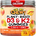 Center-Filed Vitamin D3 K2 Gummies - Kids, tieners & volwassenen - Supplement for Healthy Teeth, Bone, Energy & Immunity - 5000 IE D3, 120 mcg K2(MK-7), 120 mg Calcium - Vegan & Non-GMO - 60 Tel.