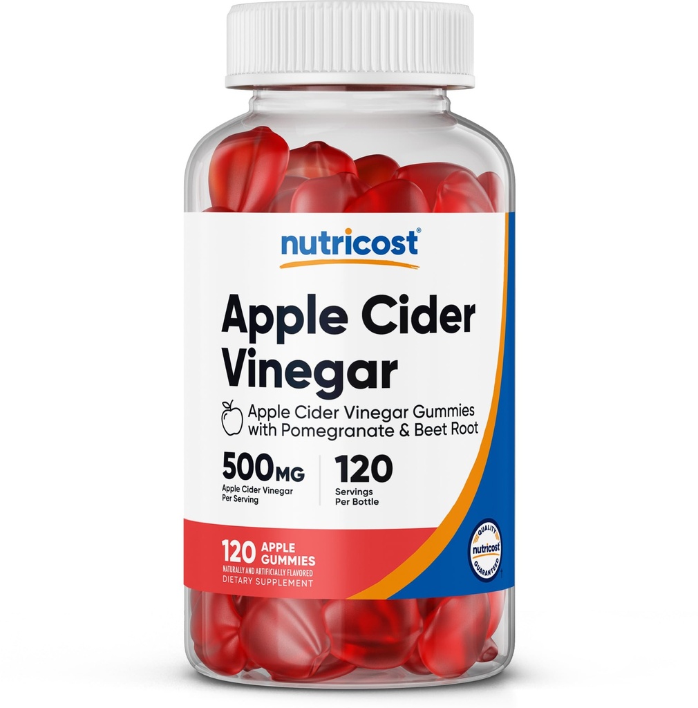 Nutricost Apple Cider Vinegar 500mg, 120 Gummies, Apple Flavored - Glutenvrij, Non-GMO, Geen Corn Siroop