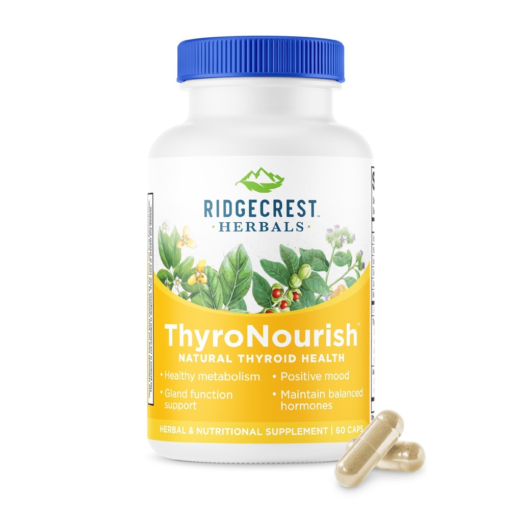 Ridgecrest Kruiden ThyroNourish, Thyroid Support, Herbal en Vitamine Supplement met Ashwagandha, L-tyrosine, Jodium, Koper, Kelp. Ondersteunt Energie, Metabolisme Gezondheid, Normale Slaap (60 Caps, 30 Serv)