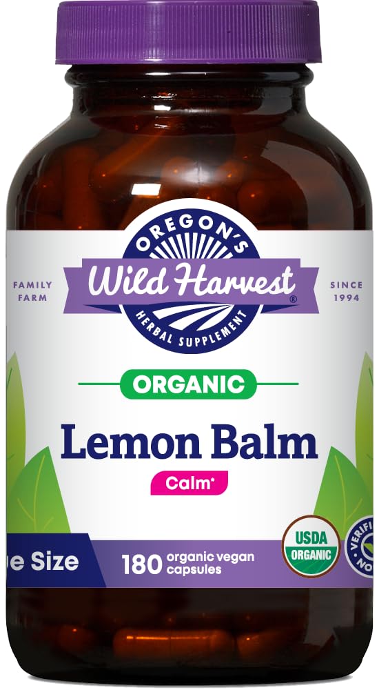 Oregon's Wild Harvest Certified Organic Lemon Balm Herbal Supplement 1125 MGS, 180 Count