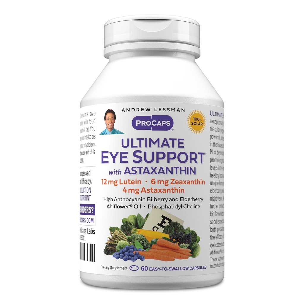 ANDREW LESSMAN Ultimate Eye Support met Astaxanthine 60 Softgels - 12mg Luteïne, 6mg Zeaxanthine, 4mg Astaxanthine, Blauwe bessen. Belangrijke voedingsstoffen om Eye Health te ondersteunen, Gezonde visie te bevorderen. Geen additieven