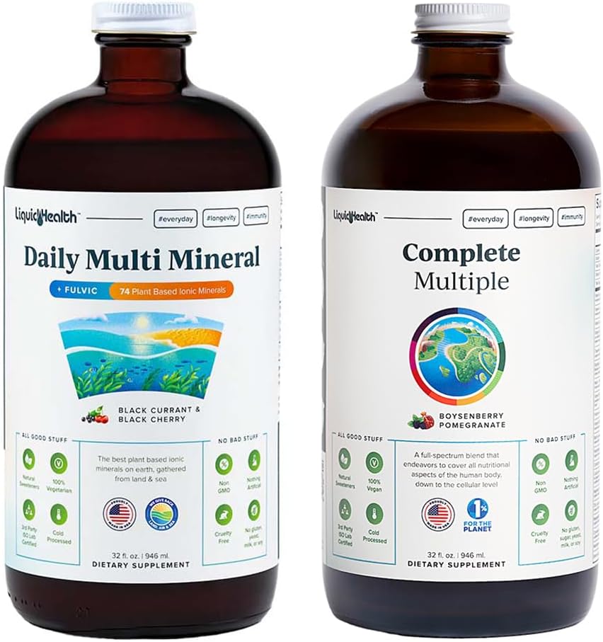 LIQUIDHEALTH Daily Multi Mineral Supplement & Complete Multiple Adult Multivitamin Health Bundle - Sea Trace Minerals, Essential Vitamins, Whole Foods, Immune Support - Made in USA, Vegan, Non-GMO