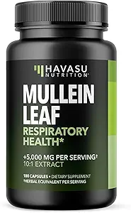 Mullein Leaf Capsules for Respiratory Health - 5000mg Extract 10:1 voor Long Support and Immune Function - 180 Tellen - Vegan, Non-GMO Capsules - Kruidensupplement voor dagelijkse wellness - 6 maanden Levering