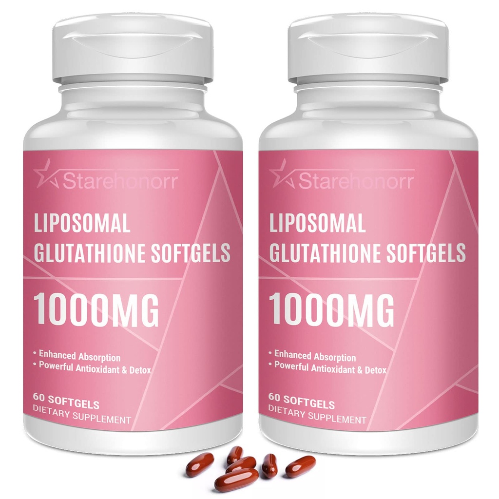 Liposomale Glutathion Softgels 1500MG, Verminderde Glutathion Supplement met Vitamine C, Betere Absorptie, Niet-GMO Krachtige Antioxidant voor gezonde veroudering, Detox, Immune Health,120 Softgels