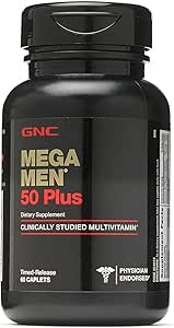GNC Mega Men 50 Plus Dagelijkse Multivitamine voor Mannen Ondersteunt Geheugen Functie, Prostaat, en Hart Gezondheid 60 Tellen