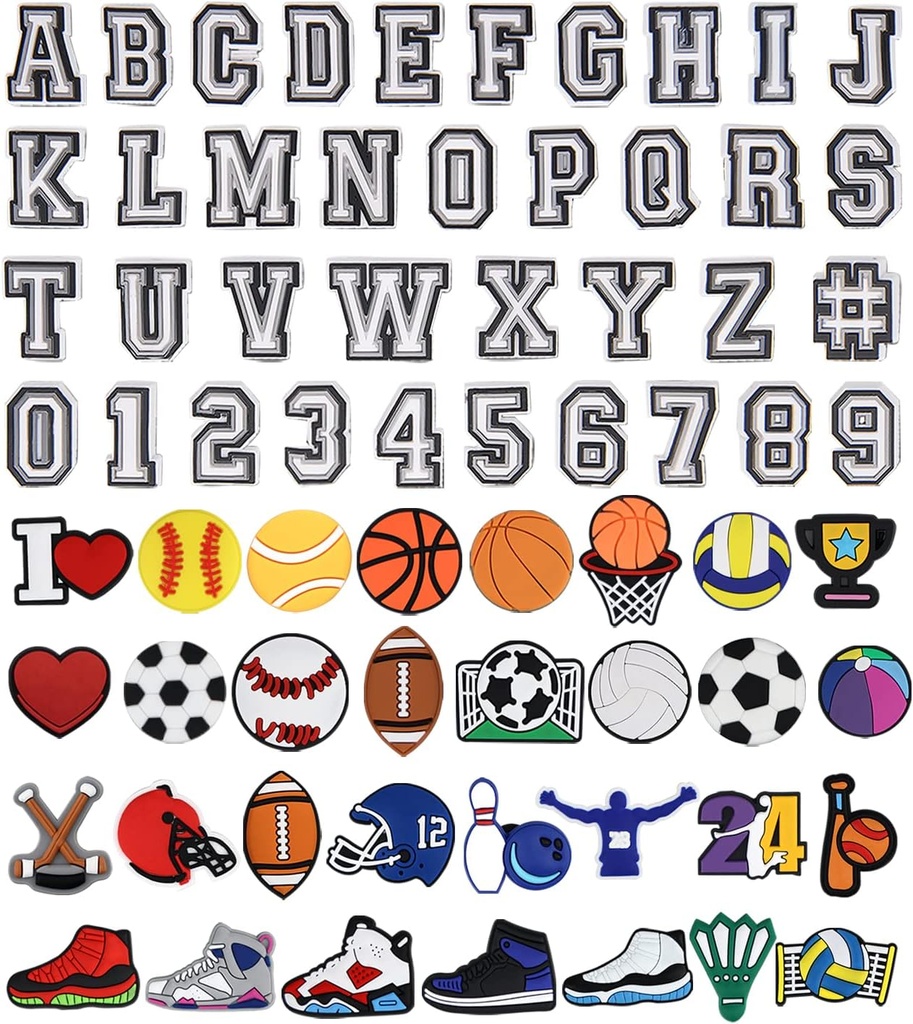 Brieven Getallen en Sport Decoratie Charms, Basketbal Honkbal Hockey Softbal Voetbal Voetbal Cadeau voor Jongens Tieners en Volwassenen