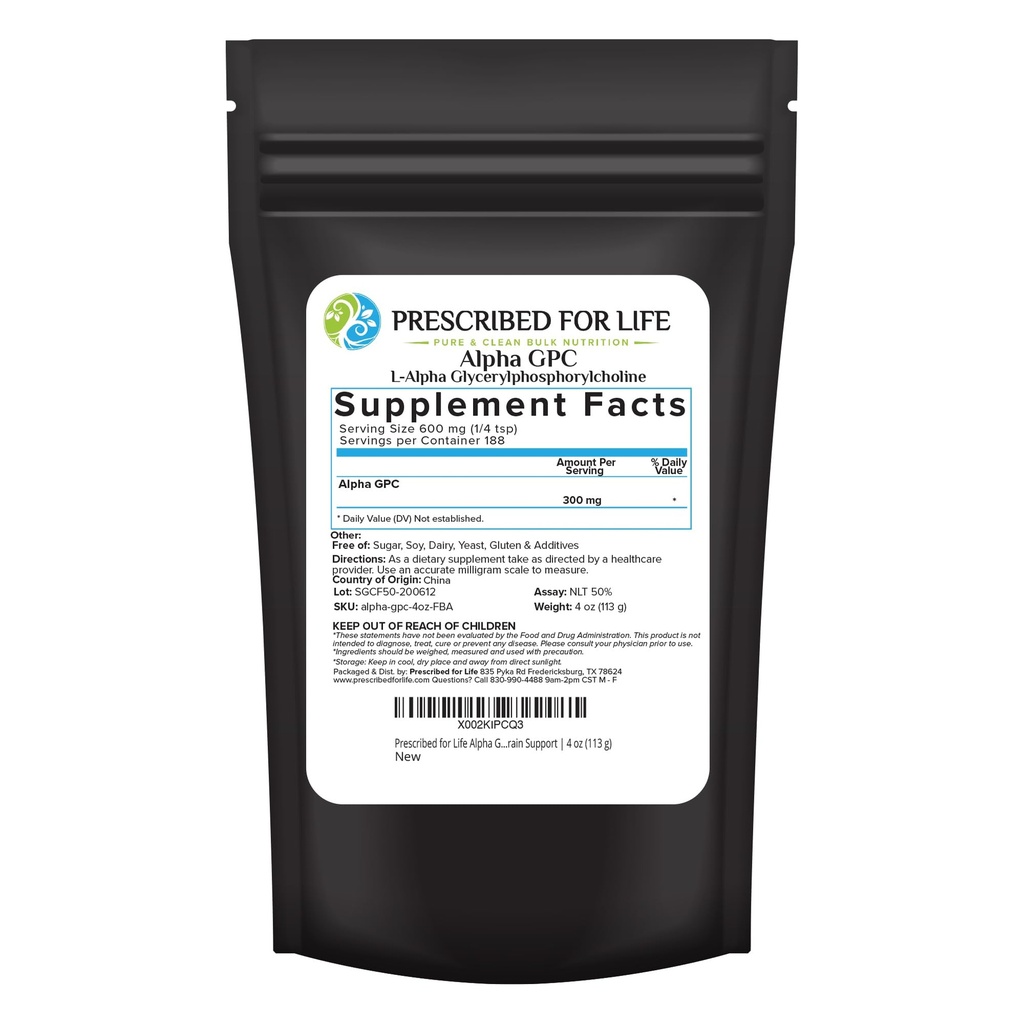 Voorgeschreven voor Life Alpha GPC Powder, L Alpha glycerylfosforylcholine, Choline Supplement voor Cognitive Function, Non GMO, Vegan, Soy Free (113g)