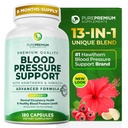 PurePremium Blood Pressure Supplements with Hawthorn Berry, Hibiscus, Knoflook & Vitamin B12-Nitric Oxid Supplement for Normal Heart Health, Circulatie Health & Blood Pressure Support - 180ct