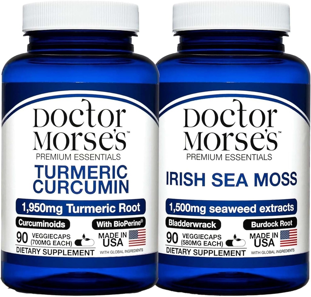 Doctor Morse's Turmeric Curcumin 1950mg & Irish Sea Moss 1500mg Bundle - Joint Support, Immune Boost, and Overall Health with BioPerine and Bladderwrack FDA-Registered, NSF-Certified 90 Capsules