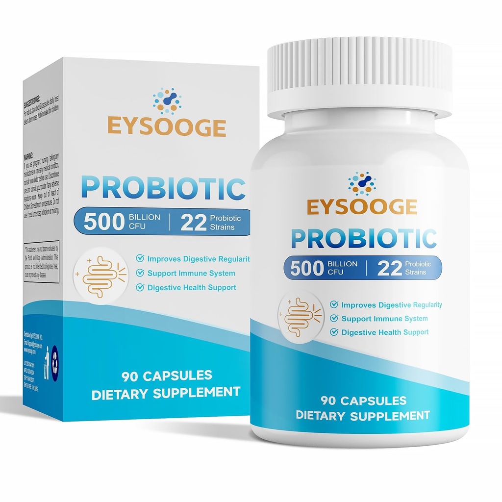 Probiotica voor vrouwen en mannen, 500 miljard CFU, 22 strains + Biologische Prebiotica, Dagelijkse Probiotica voor Digestieve, Immune, & Gut Health - 90 Capsules