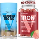 IJzersupplement met Magensium Gummies, Vegan Iron Gummies met vitamine C, A, B-complex, Folate, Zink voor volwassenen & kinderen, voor Iron Deficency, Anemie, Relaxation Sleep, Non-GMO