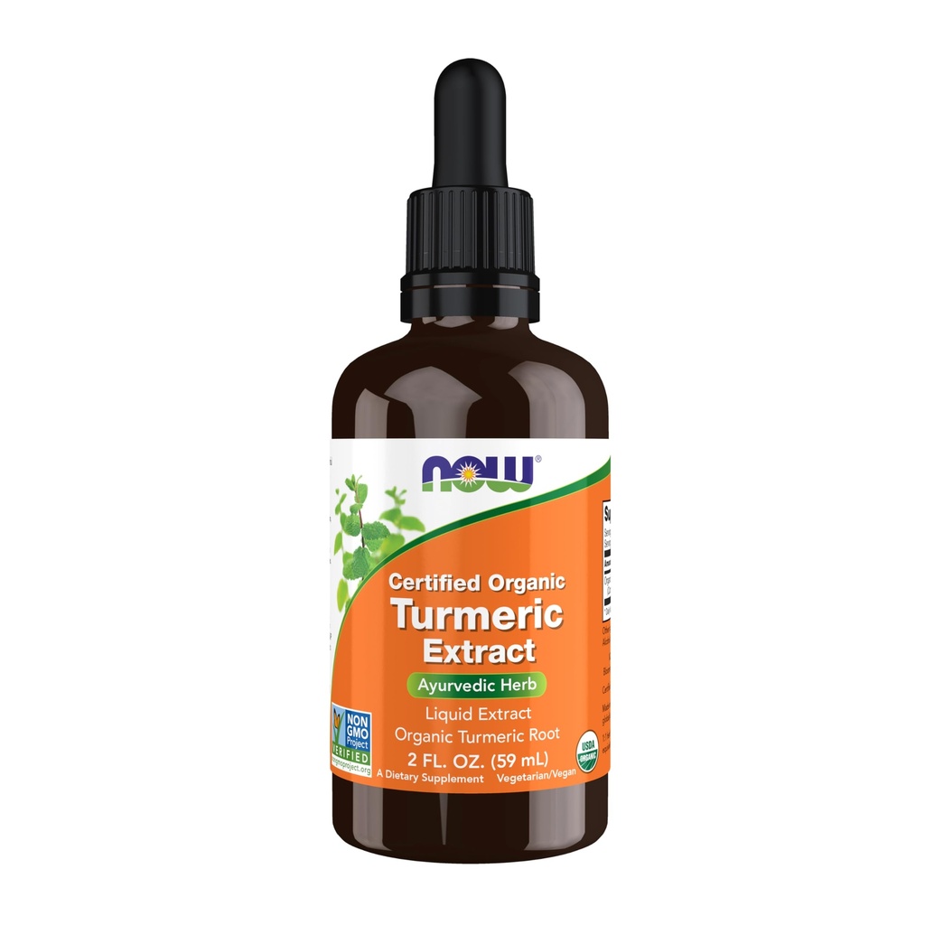NOW Foods Supplementen, Certified Organic Kurkuma Extract, Ayurvedic Herb, Liquid Extract, Organic Turmeric Root 2 fluid ounces