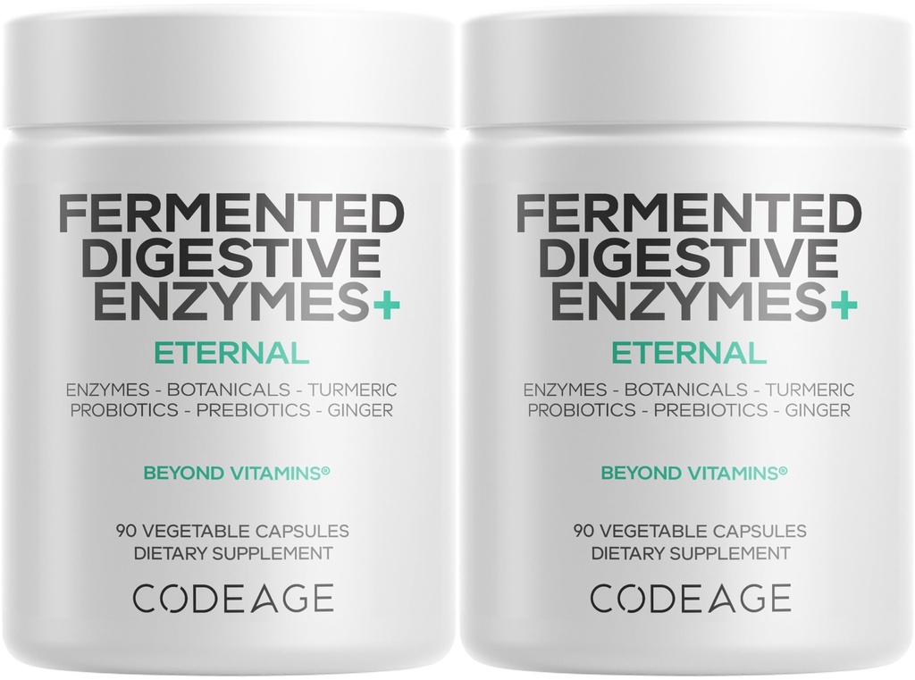 Codeage Gefermenteerde spijsvertering enzymen Supplement 3-maand Supply - 14 Digestieve Enzymen, Probiotica, Prebiotica, Gefermenteerde Botanica, Plant-Based Multi Pancreatrische Enzymen - 1 Capsule per dag - 2-pack