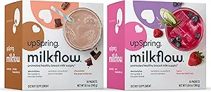 Upspring Milkflow Electrolyte Borstvoeding Supplement Drink Mix met Fenegriek 16 Count Chocolate en 16 Count Berry Flavor Bundle, Lactation Supplement ter bevordering van gezonde moedermelkvoorziening en herstel