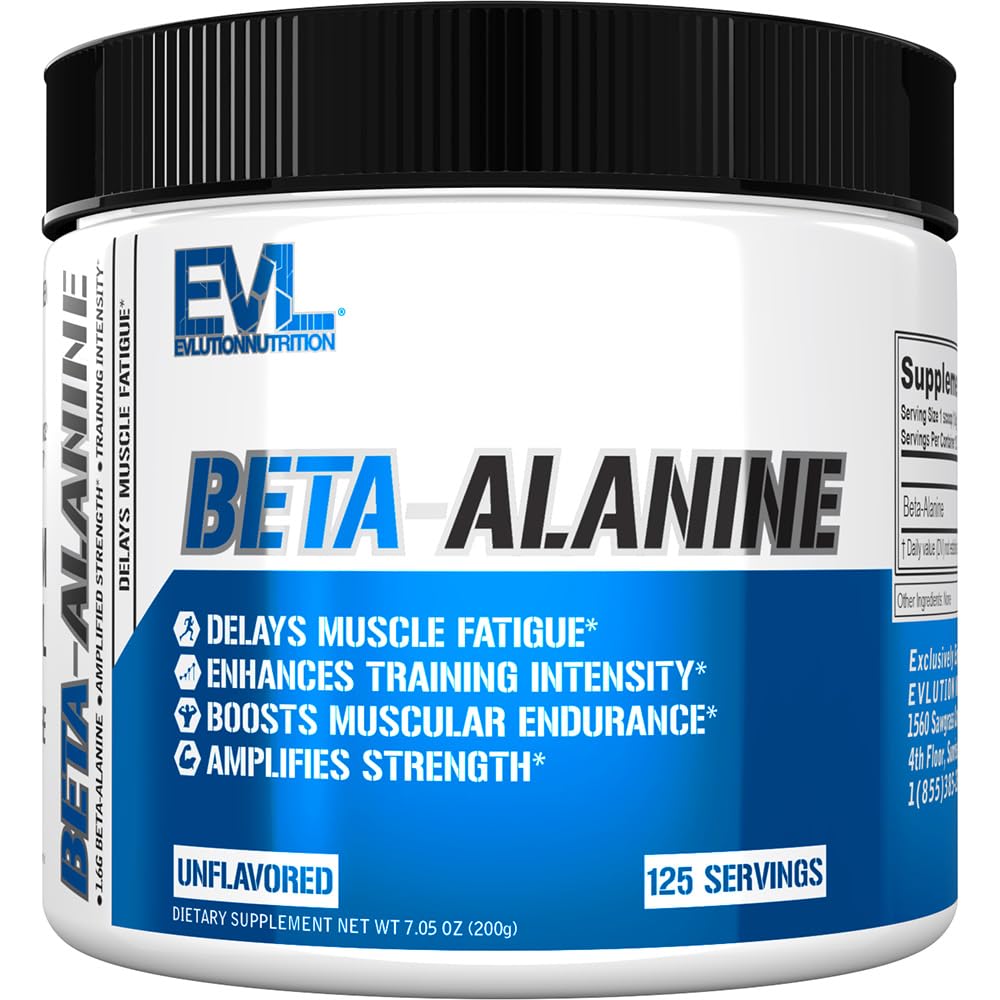 Evlution Nutrition Beta-Alanine - Supports Muscle Endurance, Intense Training & Strength - 1.6g Pure Beta-Alanine Per Serving - Recovery - Dietary Supplement - Unflavored Powder - 125 Servings