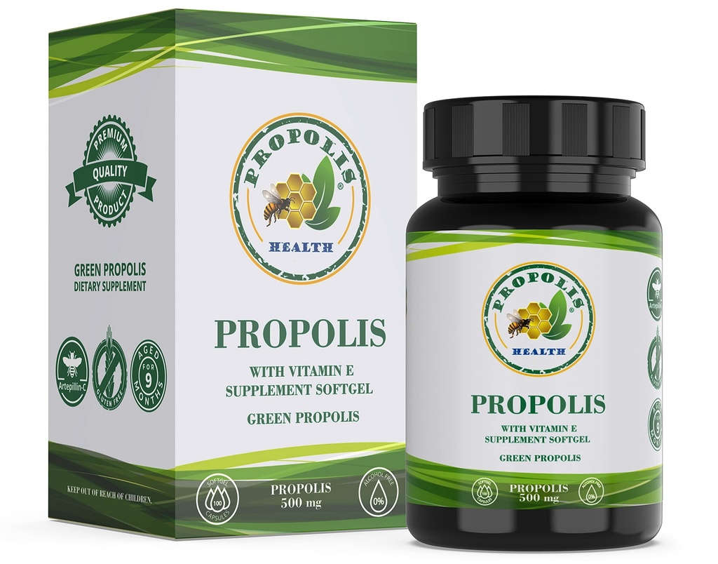 Propolis Health Propolis Capsules 1000mg-Daily met vitamine E Per dosis - Pure Braziliaanse Green Propolis Extract - Immune Booster 50 Days Supply -100 Capsules