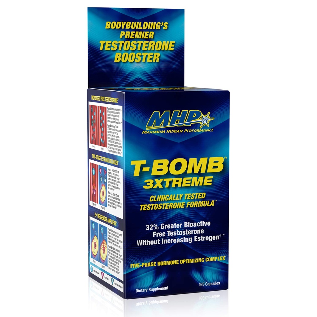 MHP T-Bomb 3xtreme klinisch getest, Testosteron Booster voor mannen, Verhoog Libido, 168 Tel.