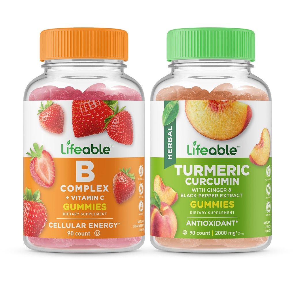 Lifeable B Complex + Kurkuma Curcumin, Gummies Bundle - Grote Proeverij, Vitamine Supplement, Glutenvrij, GGO vrij, Kauwbaar
