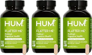 HUM Flatter Me Decompensative Enzymes for Women & Men, Digestief Health Bloating Supplement met Gember & Peppermint Leaf, Fast Acting Anti Bloat Pillen Multi Enzyme for Debloating, Vegan,180 Capsules