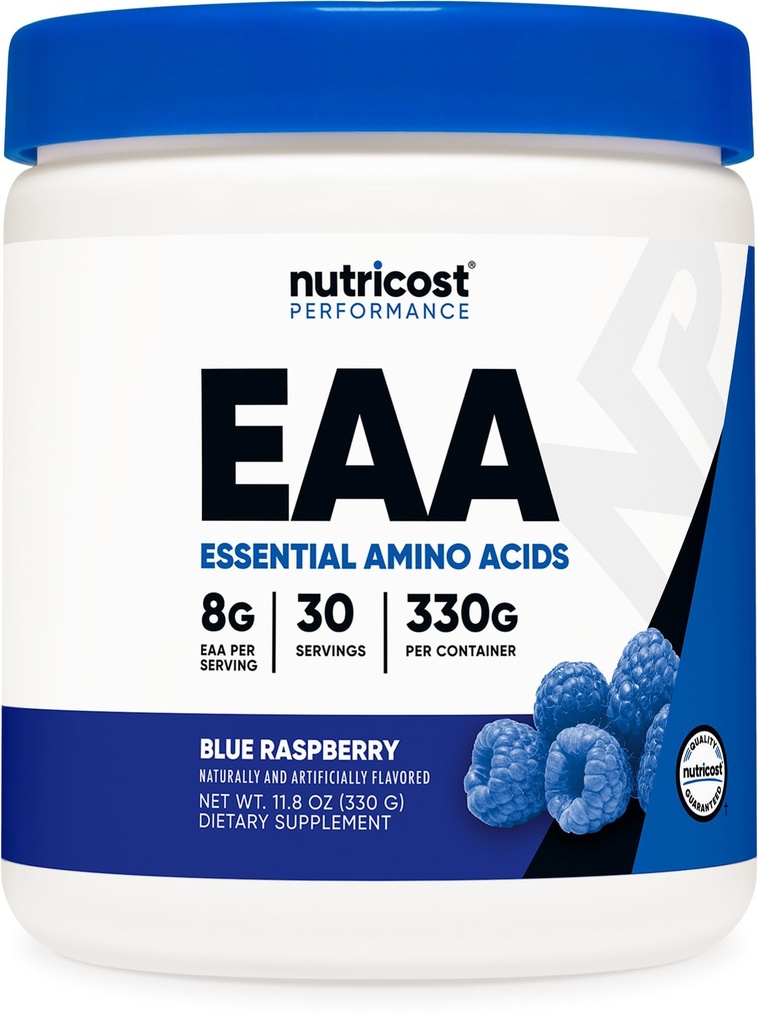 Nutricost EAA Powder 30 Servers (Blauwe Raspberry) - Essentiële Aminozuren - Non-GMO, Glutenvrij, Vegetarisch Vriendelijk