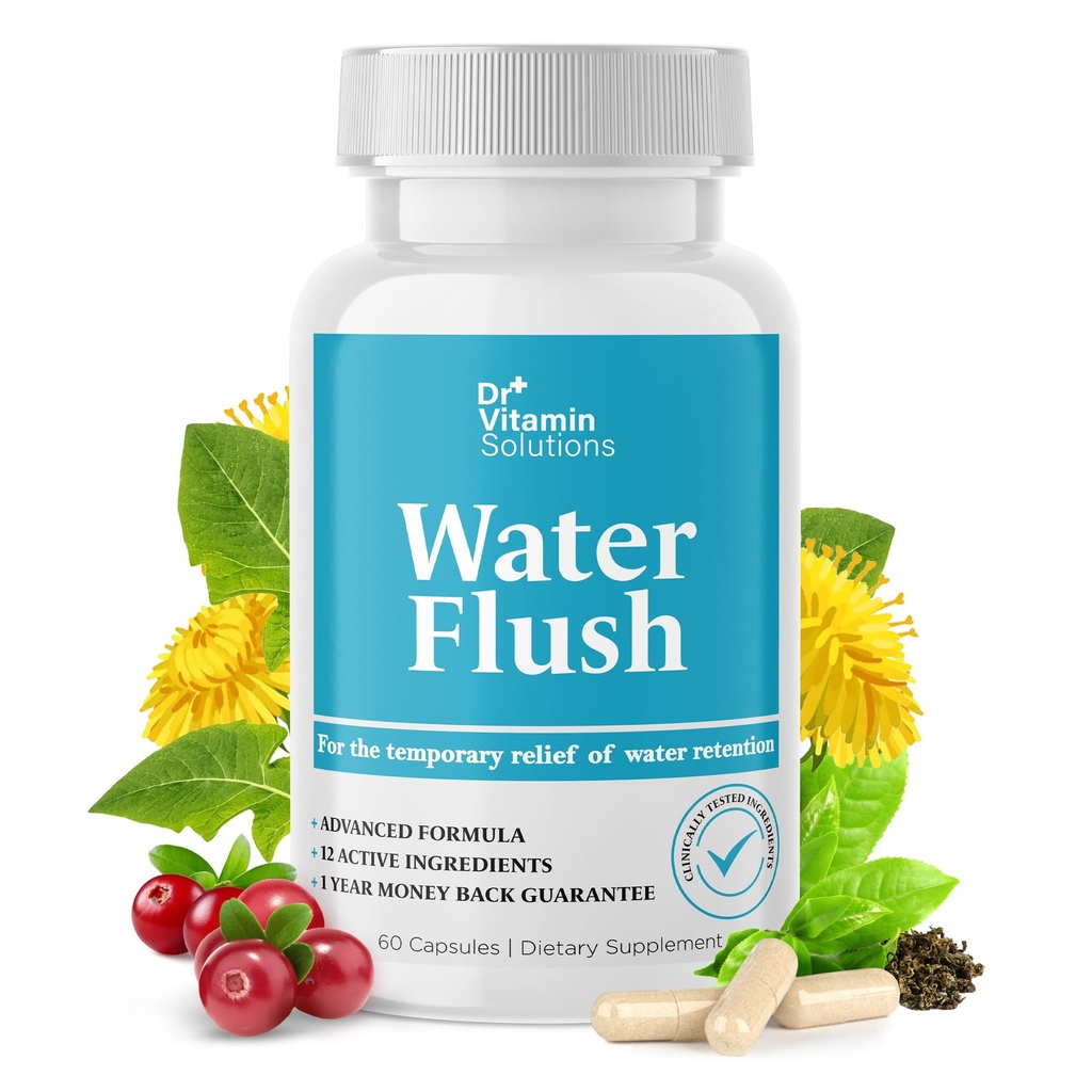 DR VITAMINE OPLOSSINGEN Diuretische waterpillen voor gewichtsbeheersing, 12 actieve ingrediënten (groene thee, cranberry en meer), onmiddellijke verlichting van Bloat & Swelling, waterretentie pillen voor vrouwen & mannen - 60 caps
