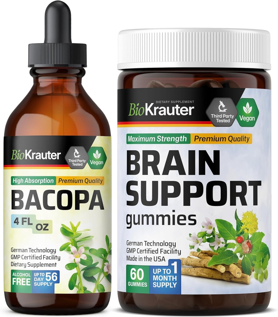 BIO KRAUTER Bacopa Tinctuur 4 Fl. Oz. & Hersenondersteuning 60 Gummies