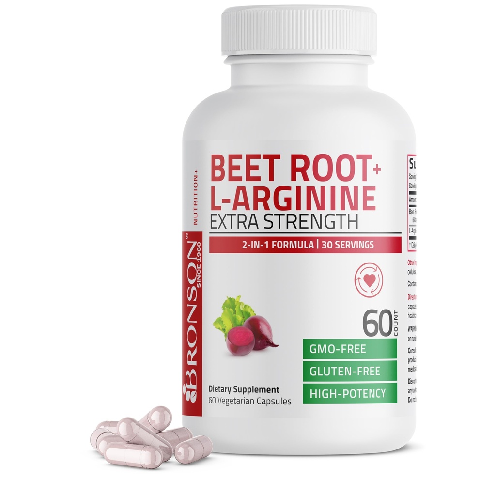 Bronson Beetwortel + L-Arginine Nitric Oxide Production - Non-GMO, 60 Vegetarische Capsules