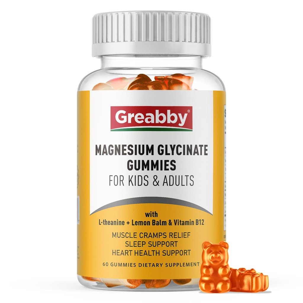Magnesium Glycinate Gummies voor kinderen en volwassenen - Magnesium Glycinate 300mg Kauwbare supplement - bevordert slaap, spier, ontspanning (60Count)