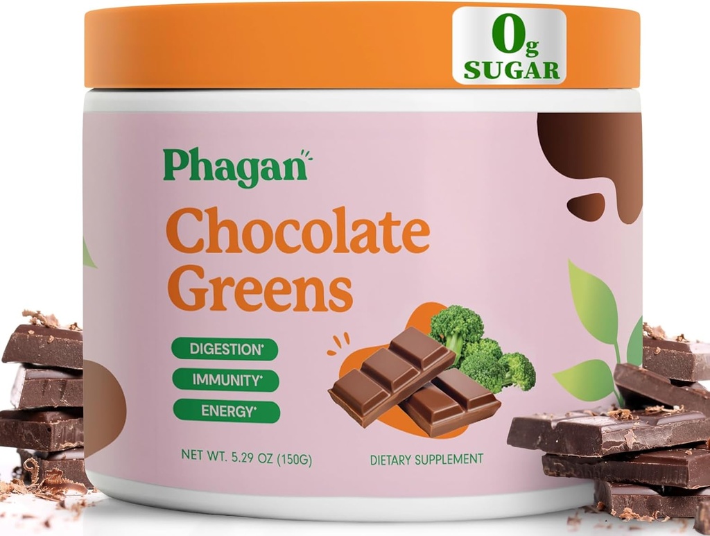 Groene Superfood Poeder Kids Dranken - Yummy Chocolate Green Superfood Powder for Kids - Sugar-Free Chocolate Mix Greens Supplementen - Dagelijkse Groenen met Spirulina & Chlorella - 60 Servers