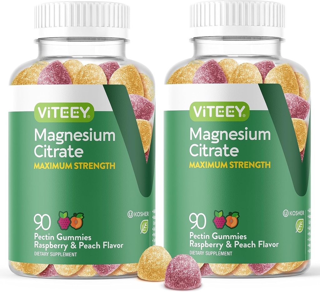 VITEEY Magnesium Gummies for Adults - 255mg of Magnesium Citrate Gummy for Calm, Sleep, Nerve & Muscle Function Support - Vegan, Gluten Free - 180 Count