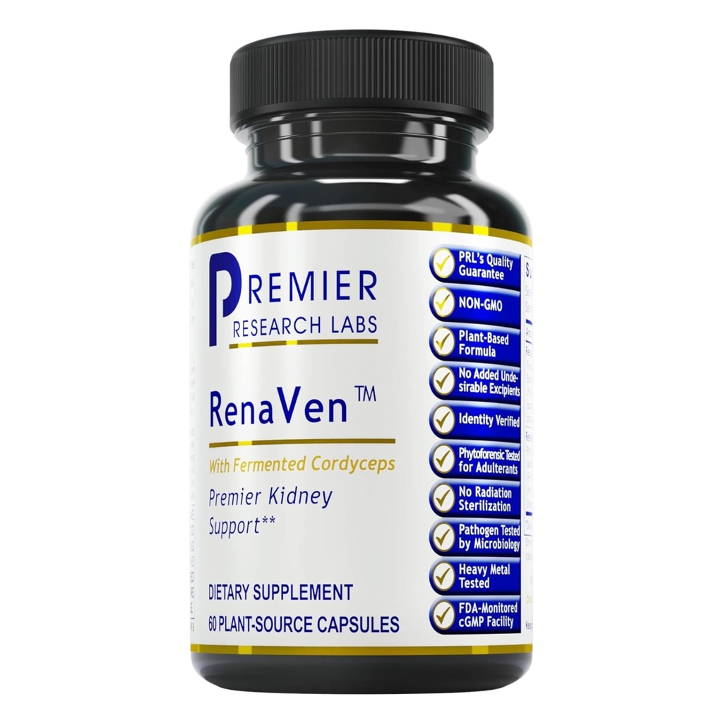 Premier Research Labs RenaVen - Premier Kidney Support for Kidney Cleanse Detox and Repair | Improve Kidney Function and Urinary Support with Fermented Cordyceps - 60 Plant-Source Capsules