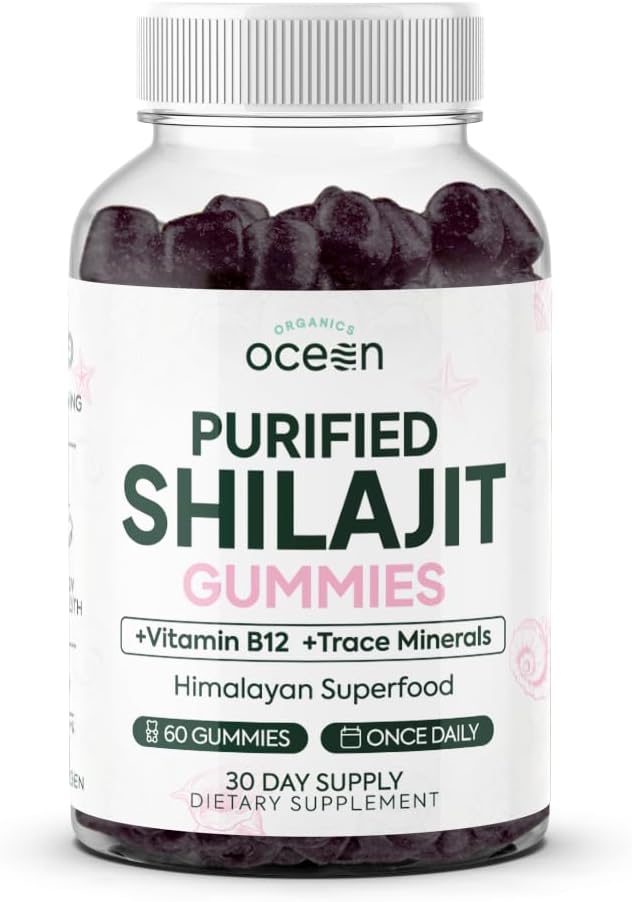 Organics Ocean Shilajit voor mannen en vrouwen - Natural Supplement met vitamine B12, Chroom en Selenium voor Age-Defying, Energie, Hormone Ondersteuning en Meer - 60 Shilajit Gummies