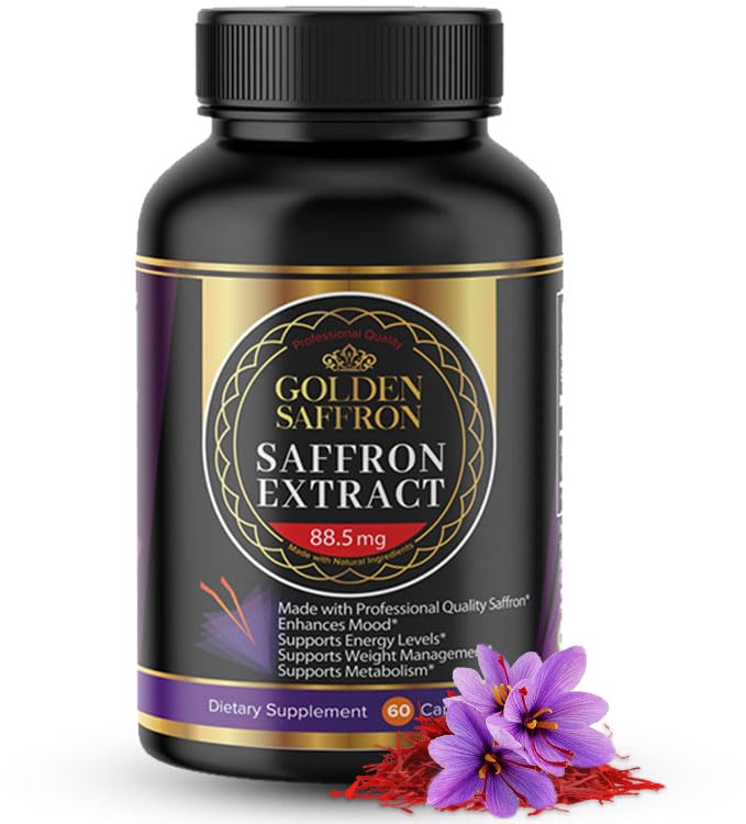 Golden Saffron Saffron Extract Capsules - Premium Saffron Supplementen - 88,50 mg Pure Saffron Pillen - Mood Ondersteuning - Eye Support - Emotional Balance, Focus & Eye Health Made in The USA - 60 Capsules
