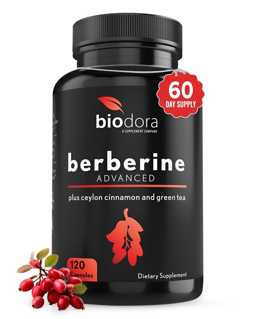 Berberine Advanced Plus met 1200mg Berberine - 100mg Ceylon Cinnamon en 100mg Green Tea Extract - 1400mg per dosis -120 Capsules - 60 dagen levering - Ondersteunt Immune en Cardiovasculaire