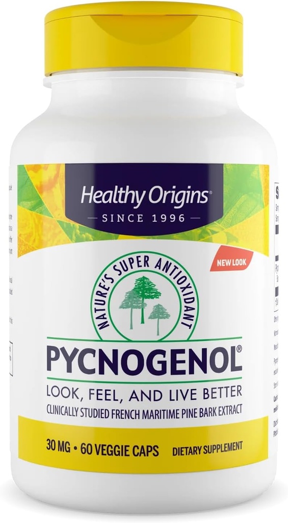 Gezonde oorsprong Pycnogenol 30 mg (Nature's Super Antioxidant, Non-GMO, Glutenvrij, Cardiovasculaire Ondersteuning), 60 Veggie Caps