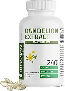 Bronson Dandelion Root High Potency Supplement, ondersteunt algemene goede gezondheid en welzijn, traditionele diuretische kruiden - niet-GMO, 240 Vegetarische capsules