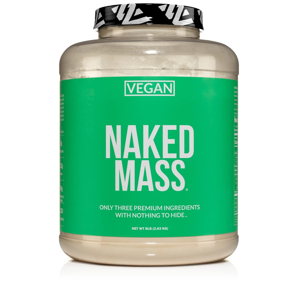 NAKED Vegan Mass - Natural Vegan Weight Gainer Protein Powder - 1,230 Calories, NSF Certified, Non-GMO, Soy & Gluten Free, No Artificial Ingredients - 8LB Bulk - 11 Servings