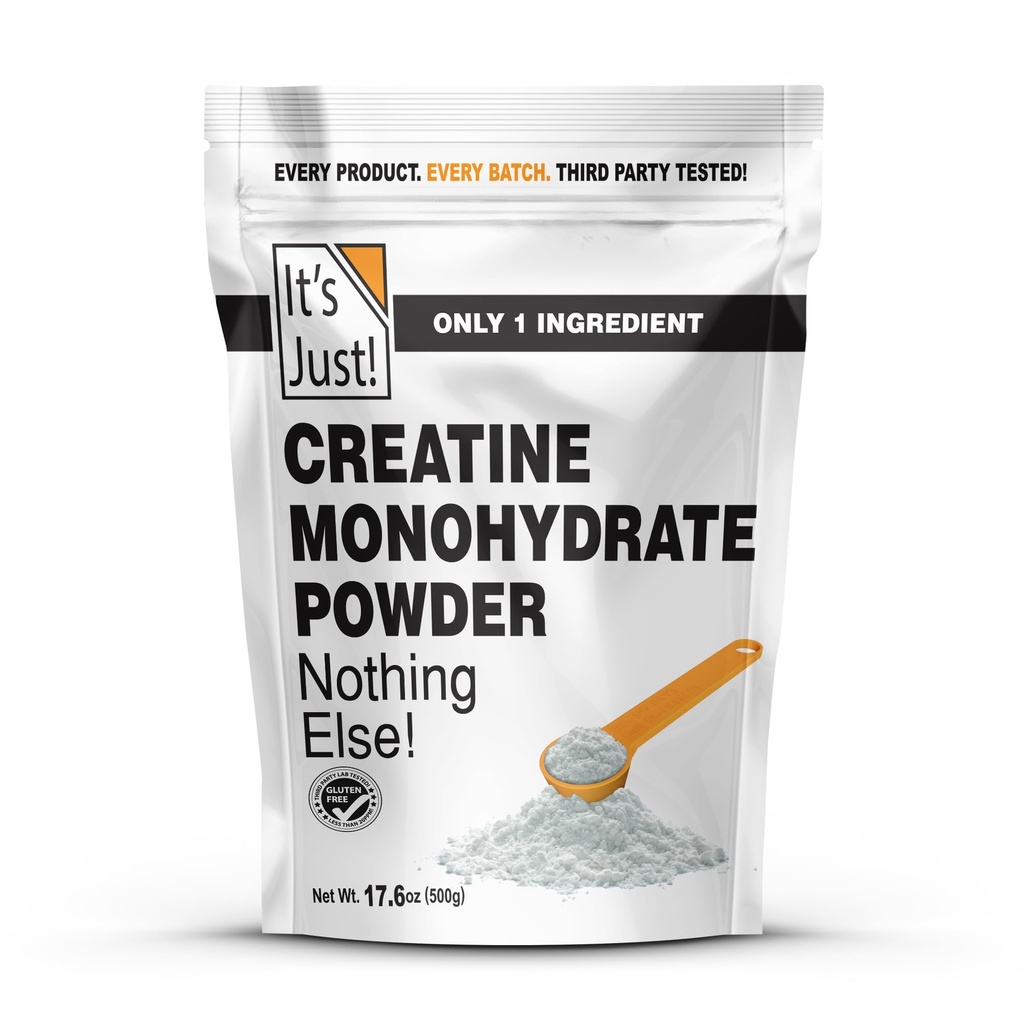 Het is gewoon! - Creatine Monohydraat poeder, Pure Creatine Powder, Made in USA, 3rd Party Lab getest, 5g per portie, scoop inbegrepen, Geen Fillers, Geen toegevoegde smaak (Unflavored, 500g / 100 Servers)