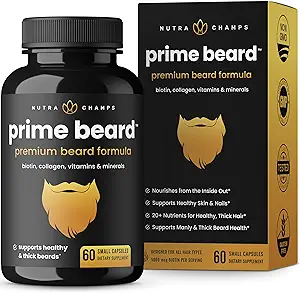 NutraChamps Prime Beard Vitamins | Manly, Thick, Fast & Healthy Facial Hair for Men | Beard Vitamins with Biotin, Collagen & Saw Palmetto | Beard Pills for All Hair & Beard Types