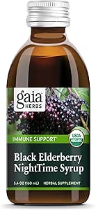Gaia Kruiden Zwarte Vlierbes, Nachttijd Stroop - Immuun Ondersteuning Supplement - Met Biologische Zwarte Vlierbessen, Californië Poppy & Citroen Balsem voor Rustige Slaap & Immuun Verdediging - 5.4 Fl Oz (32-Day Supply)