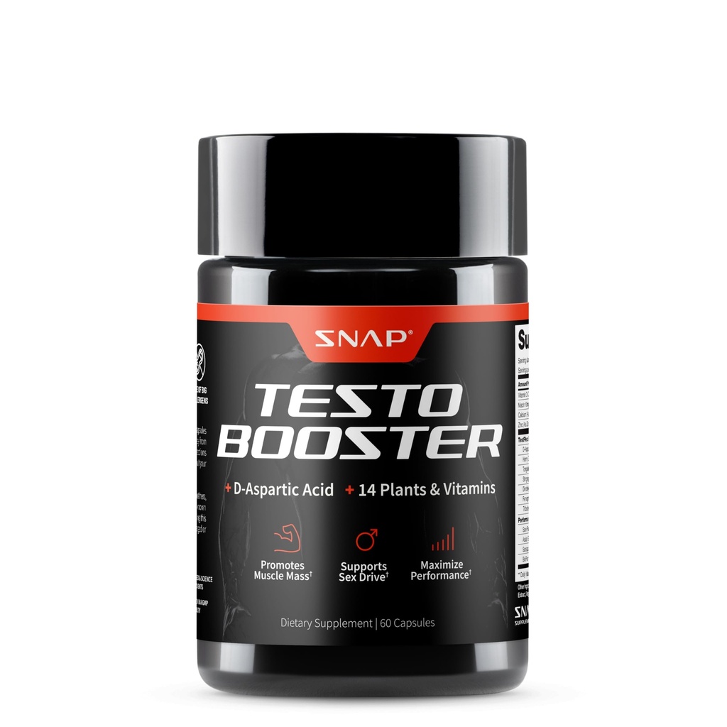 Snap supplementen Testosteron Booster voor mannen - bevordert spiergroei, Booster voor mannen, het verbeteren van natuurlijke energie, uithoudingsvermogen en sterkte, 60 capsules
