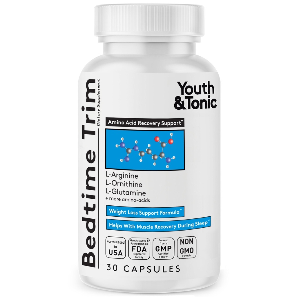 Youth & Tonic PM Bedtime Trim Aminozuren supplement Pillen voor mannen en vrouwen 30 Capsules ter ondersteuning van Metabolisme en geprefereerde Lean Muscles tijdens de nacht